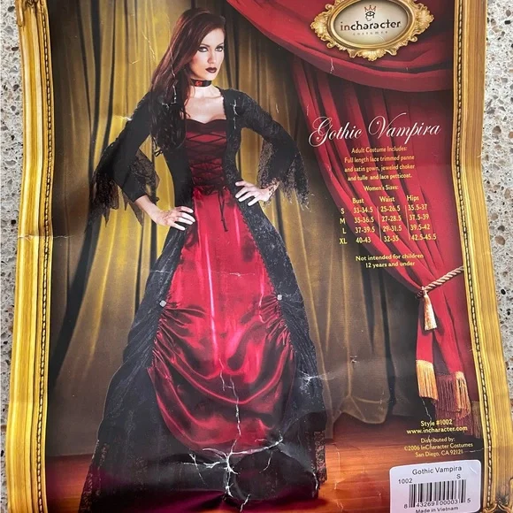 inCharacter Black & Red Lace-Up Gothic Vampire Dress Small - Picture 14 of 16